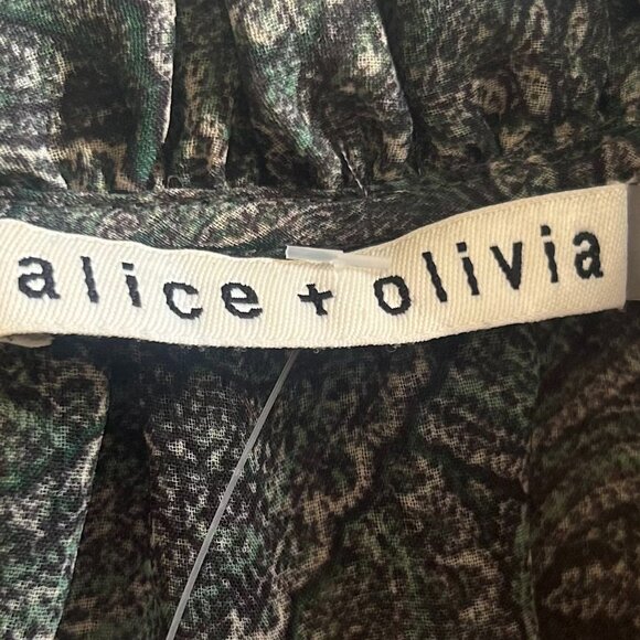 Alice + Olivia Paisley Ruffle Sheer Long Sleeve Blouse Olive Teal Designer XS - Picture 8 of 10